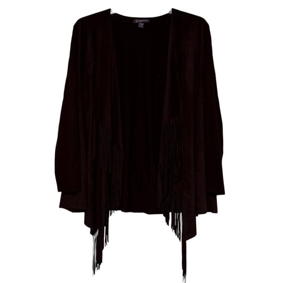 Women's INC International Concepts Black Fringed Cardigan, Size 1X - Picture 1 of 4